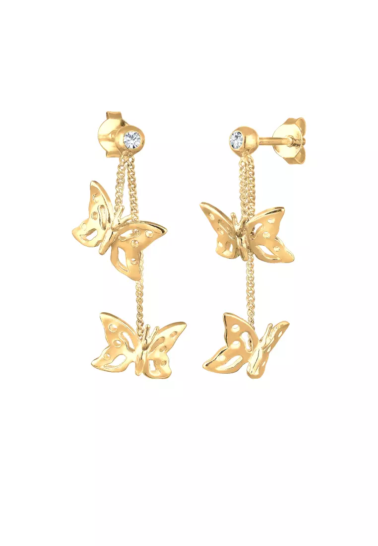 Anting Perhiasan Perak 925 Wanita Butterfly Trend Nature Gold Plated Embellished with Crystal by Swarovski®