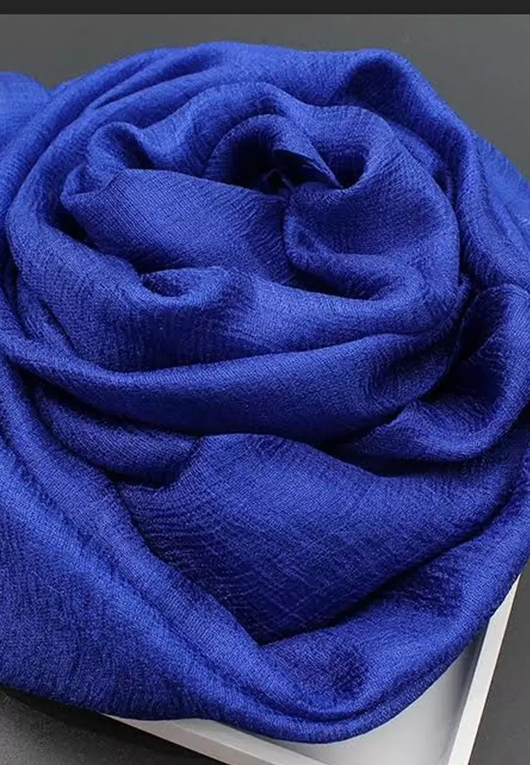 Women's Accessories Plain Silk-Feel Shawl Syal Wanita Sutra Polos Royal Blue