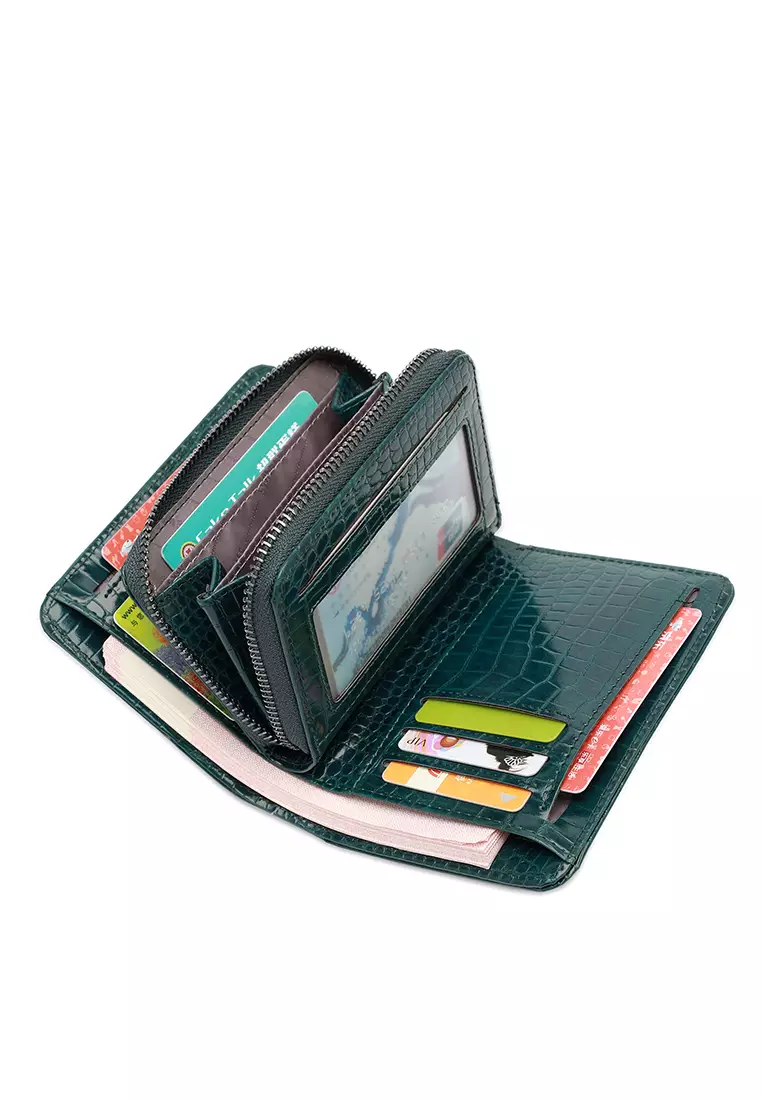 Women's Croc Wallet with Coin Compartment - Green