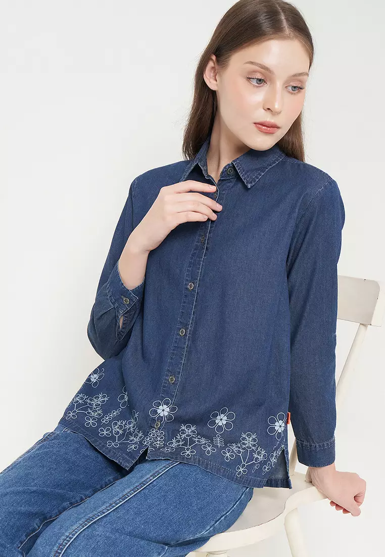 DUST Kemeja Denim Nasha Medium Dark Blue (D.116501)