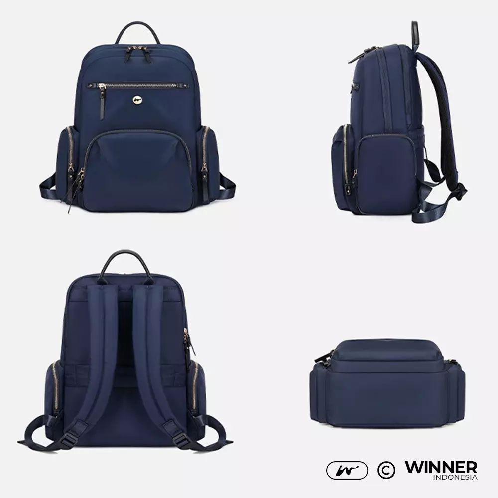 WINNER Tas Ransel Laptop 14 inch Oxford Anti-Air Backpack Korean Style (T14-012) - Warna Navy 14 inch