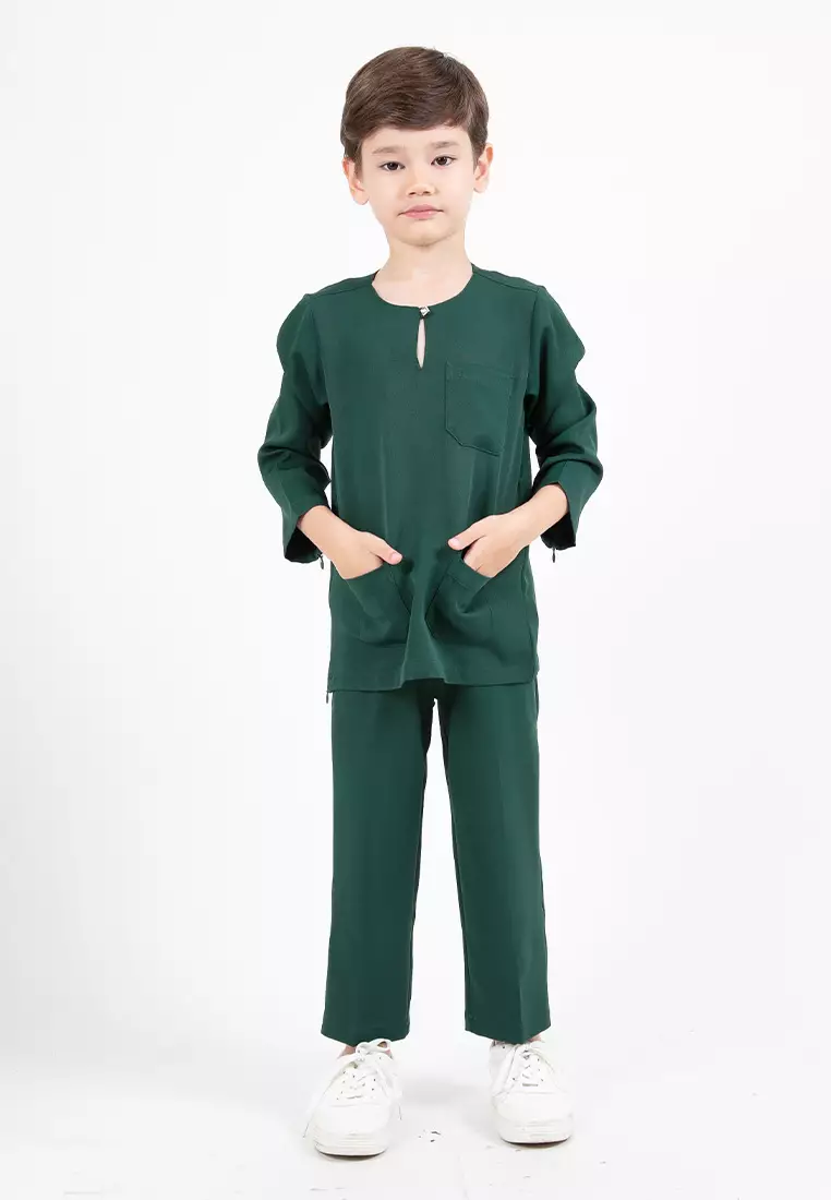 Alain Delon Slim Fit Baju Johor Ayah Anak Sedondon set - 19024504B-48DkGreen