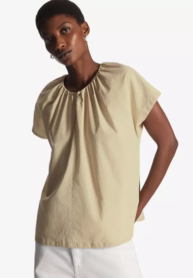 Buy COS Gathered Cap-Sleeve Blouse in Beige 2024 Online