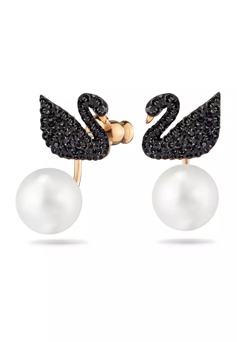 Buy Swarovski Swarovski Iconic Swan earring jackets, Swan, Black, Rose