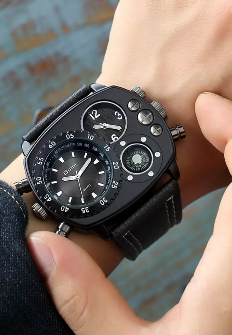 Very Large Men's Quartz Watch - 45x58mm - IP Black Steel case, Black Dial, Black Strap