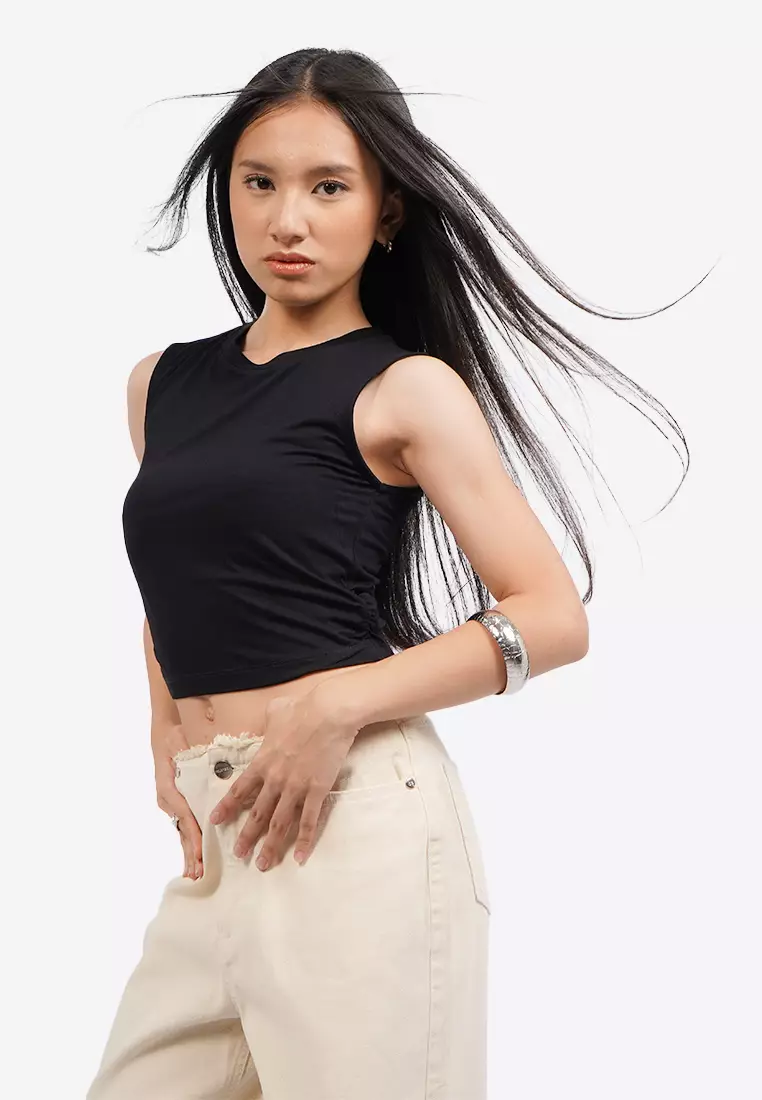 Sleeveless Crop Top with Side Ruched