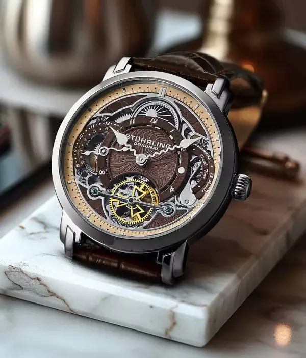 Jam Tangan Pria Automatic Analog Stuhrling Celestial 1017-02 Dual Time Skeleton