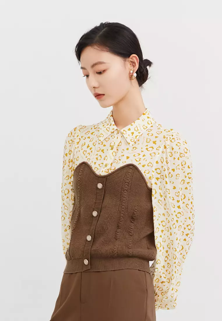 Leopard Print with Tweed Detailing Patchwork Shirt
