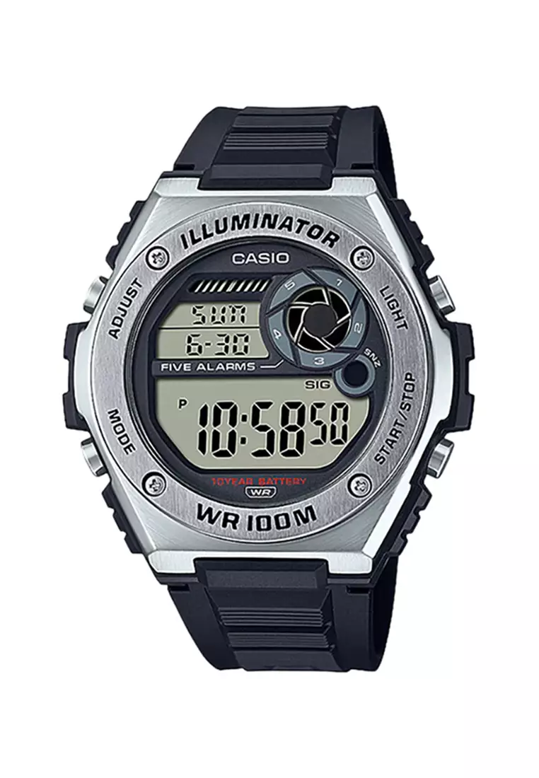 Jam Tangan Pria Casio General MWD-100H-1AVDF Illuminator Digital Dial Black Resin Band