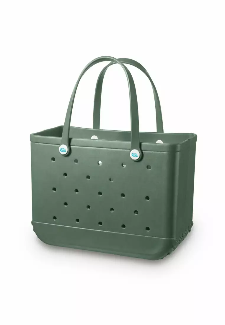 Heavy-Duty Waterproof EVA Rubber Tote Bag Utility Grocery Bag Washable Beach Bag - Forest Green