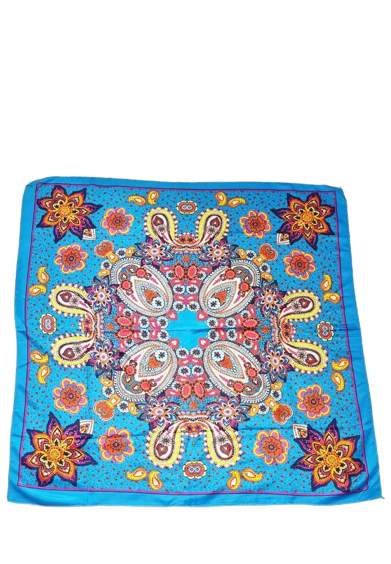 Paisley Poly-Cotton Square Scarf Blue