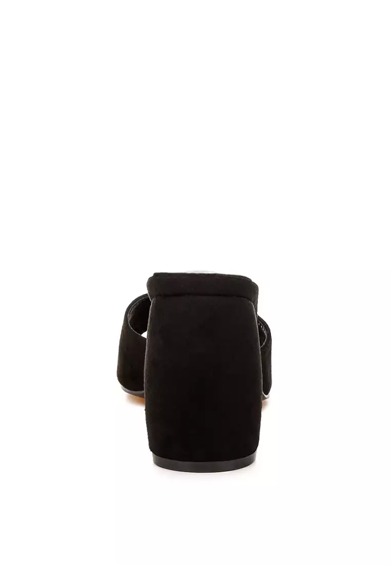 Sandal Micro Suede Hak Bulat berwarna Hitam