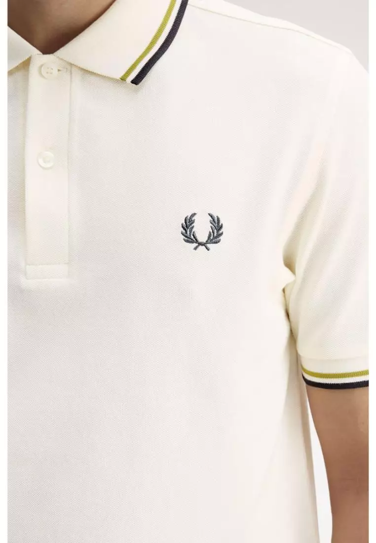 Fred Perry M3600 Twin Tipped Fred Perry Shirt (Ecru / Tennis Ball Yellow / Anchor Grey)