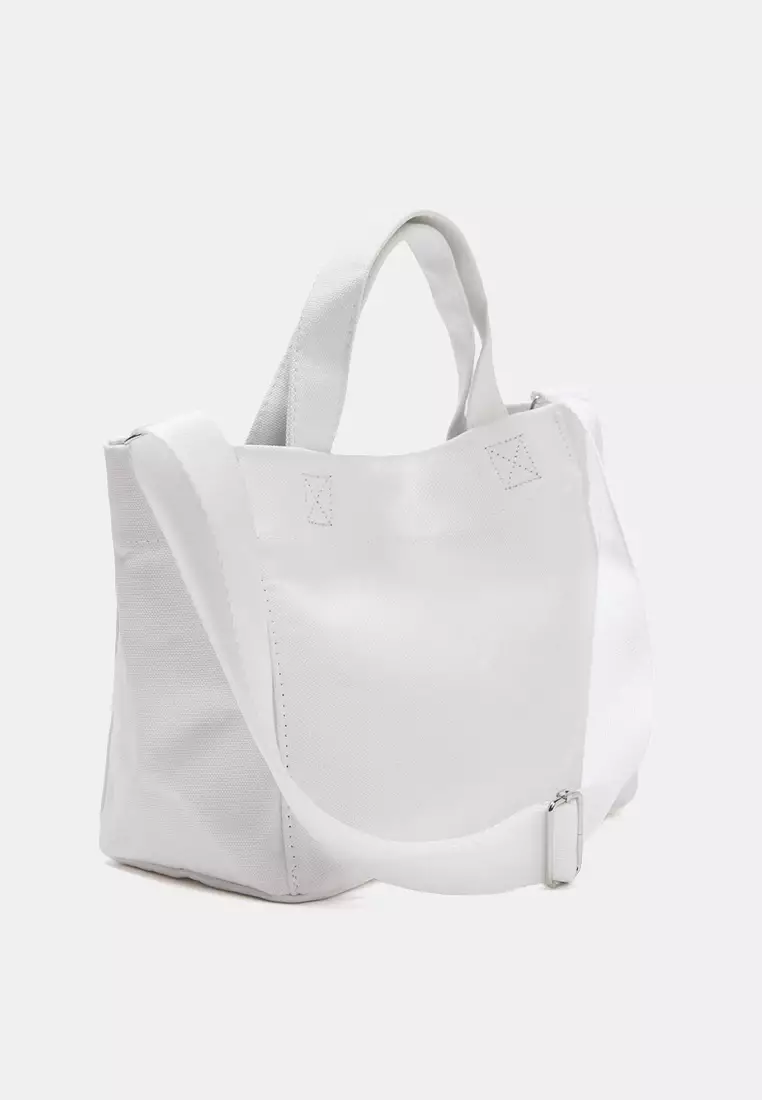 White Canvas Cloth Crossbody Women's Maxi Tote Shoulder Bag Twoss25Oc00007