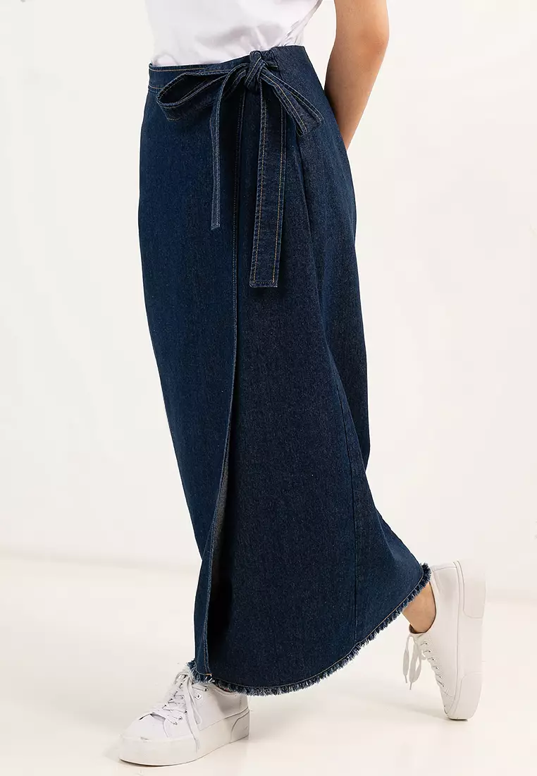 Denim wrap skirt elastic clearance