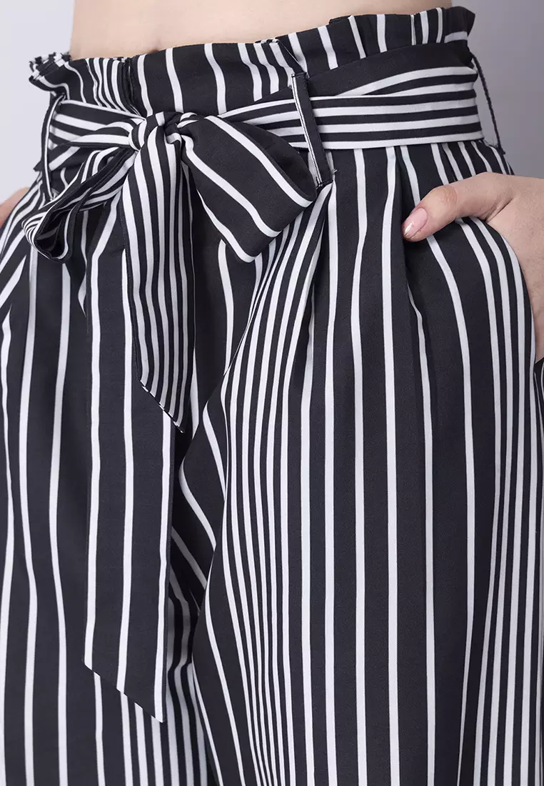 White striped hot sale paperbag trousers