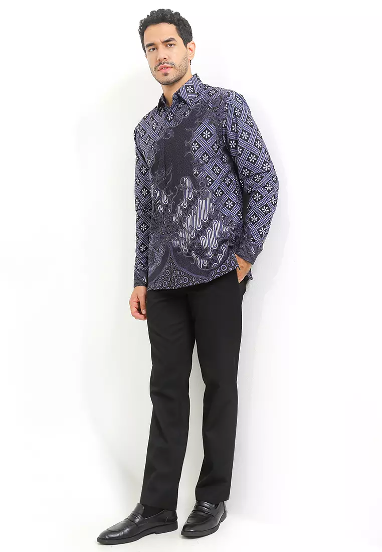 Kemeja Daven Batik Pria Lengan Panjang Black
