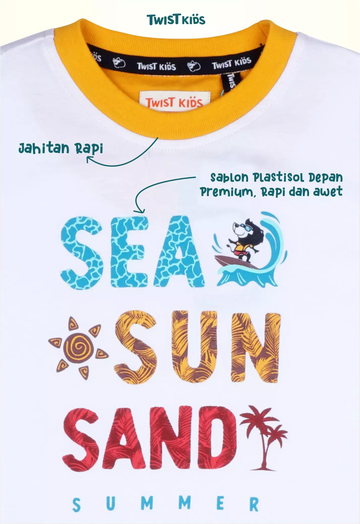 Twist Kids [Official Store] - Summer Splash Series, Bay C, Atasan/Tshirt/Kaos Oblong, Baju Pantai Anak Laki-Laki (usia 4-14 tahun) Warna Putih (White)