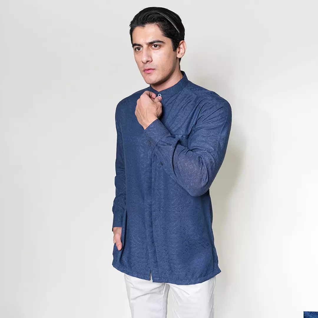 Casella Baju Koko Pria Lengan Panjang Motif Elegan | Baju Koko Yusuf 9996 Navy