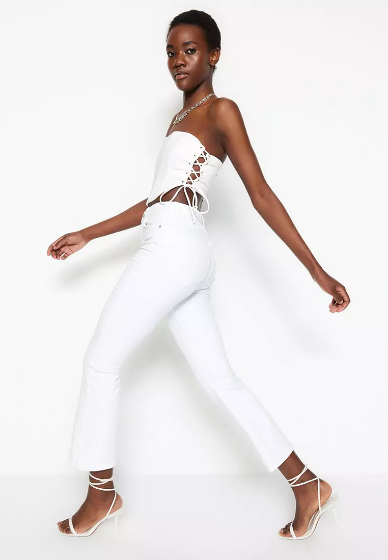 Crop Flare Jeans - White