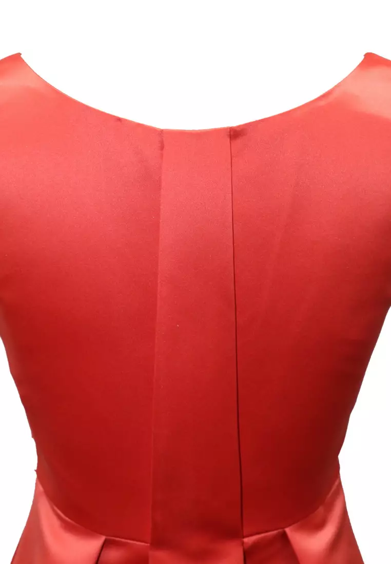 迷人色丁V領蝴蝶結晚禮服