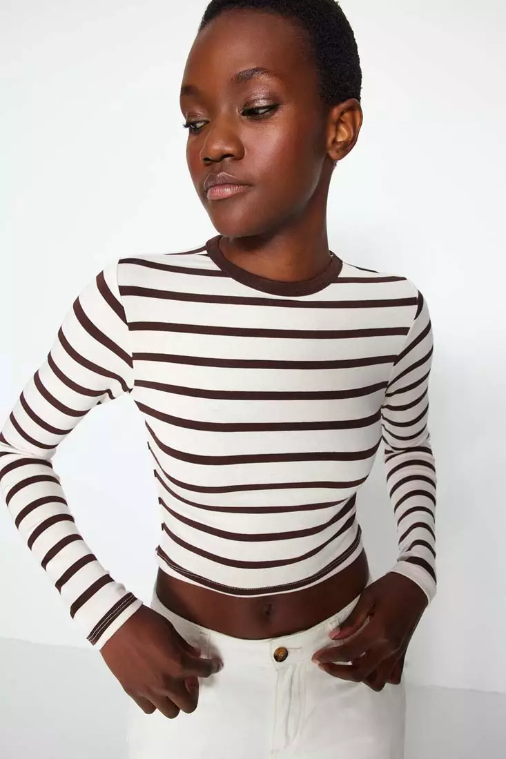 Striped Fitted Crop Knit Top
