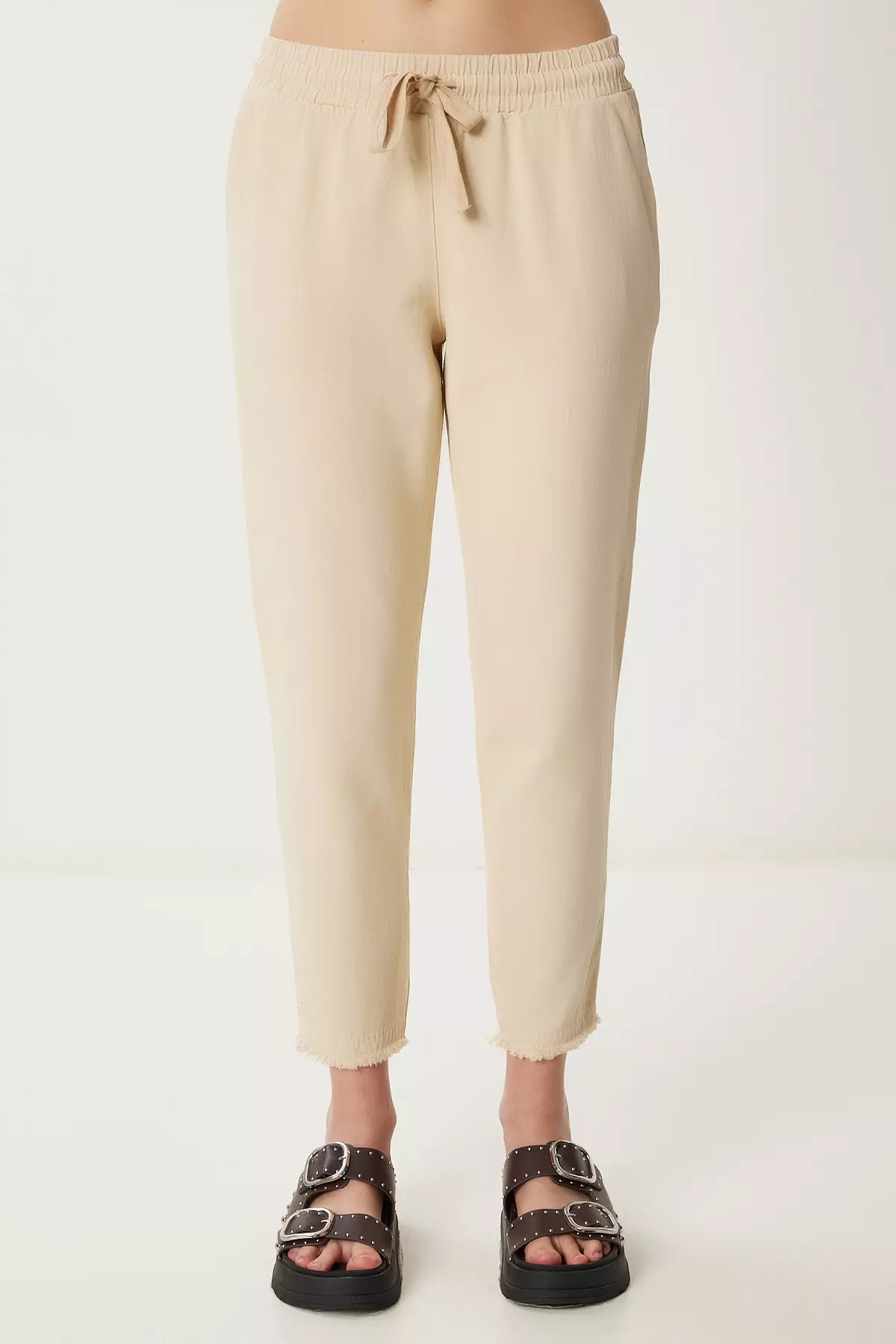 Women's Cream Pocket Gabardine Trousers Wf00113