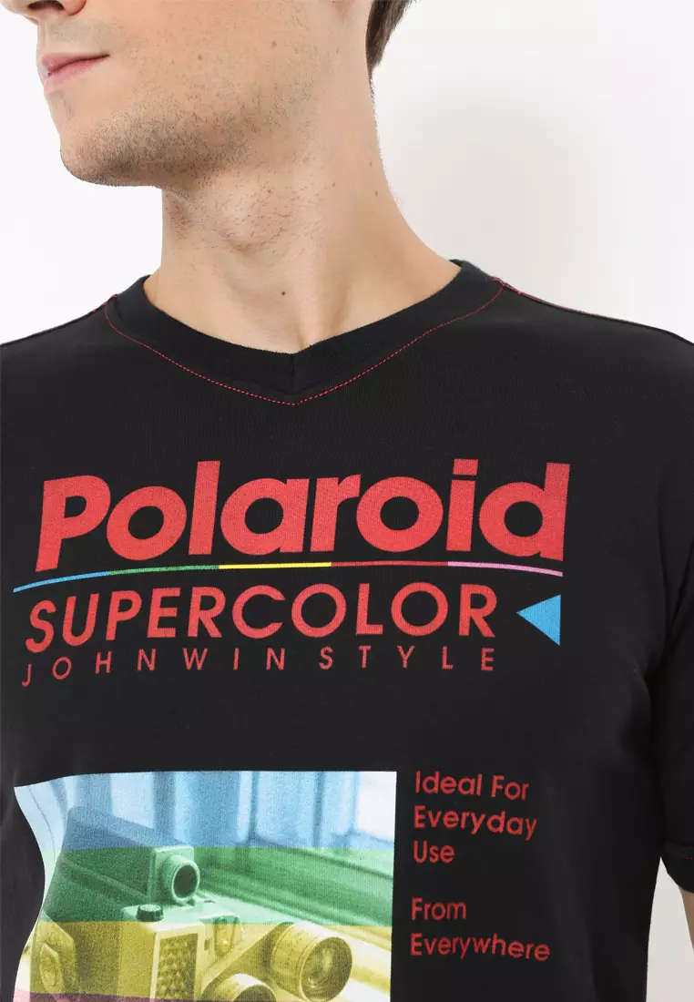 Johnwin - Slim Fit - Kaos Casual - Polaroid - Hitam - ATS.622.M237.33.C S/S