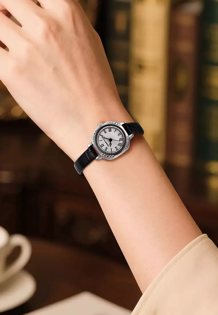 Jam Tangan Wanita Anti Air Original Korea Elegan Antik Style Jam Tangn Cewek Kecil Tali Kulit Black