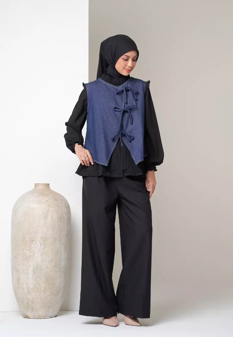 Selline Ribbon Vest - Blue Denim
