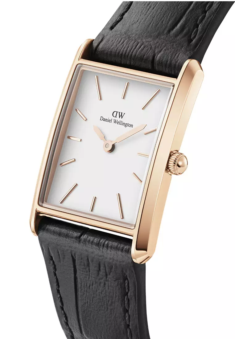 Bound 32x22mm Black Crocodile - Rose Gold - White Dial - Fashion Watch for women - Croc Leather Strap Watch - Female Watch - DW Official - Authentic