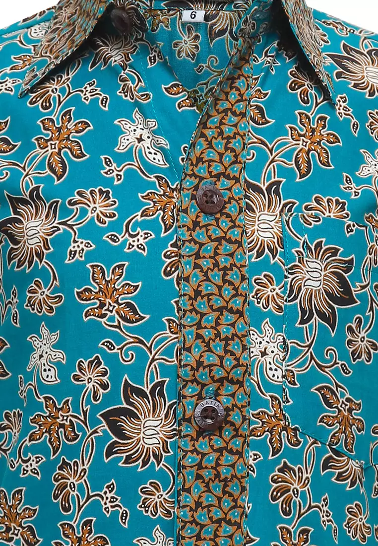 Baju Batik Anak Laki Laki Azel Green Lengan Pendek