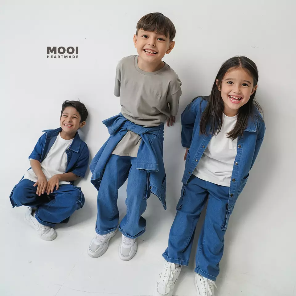 Mooi Celana Jeans Anak Kids Denim Nobi Long Cargo Pants - Dark Blue