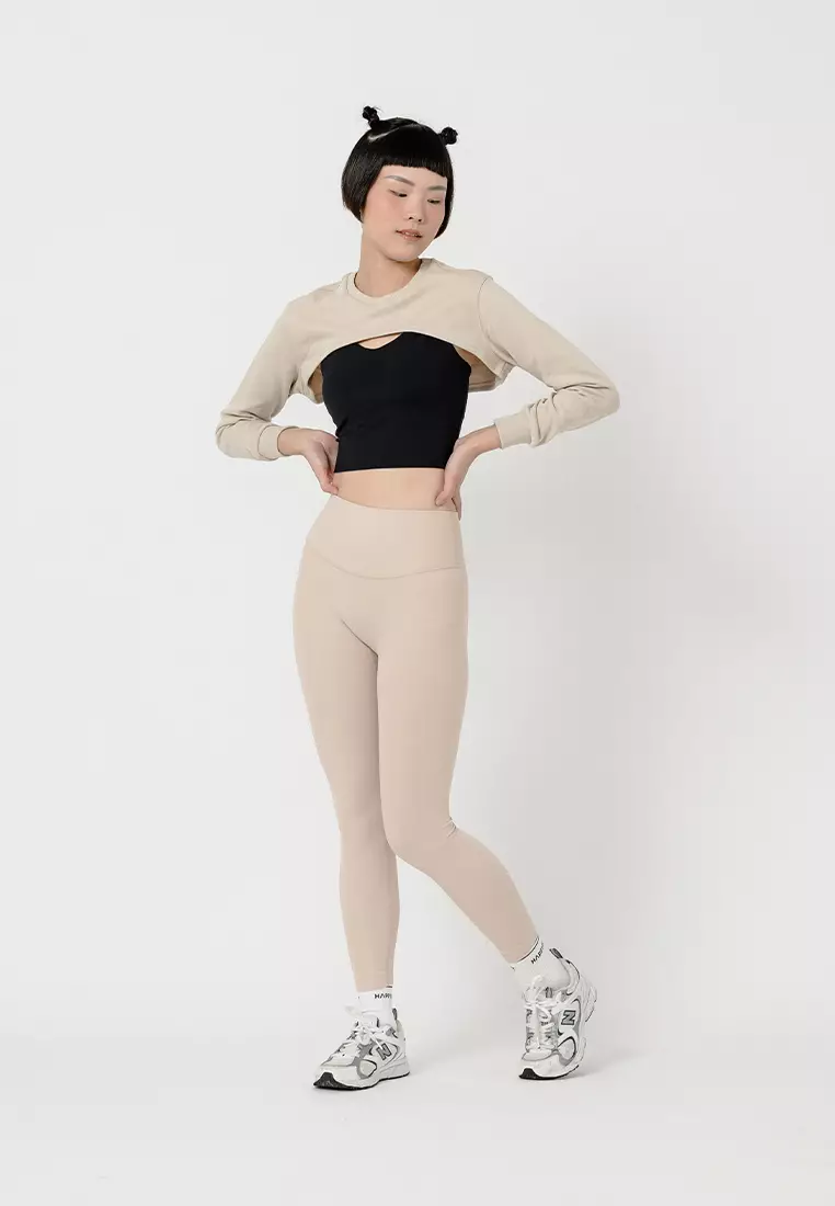 HAPPYFIT Drop Shoulder Super Crop Sweatshirt - Stone
