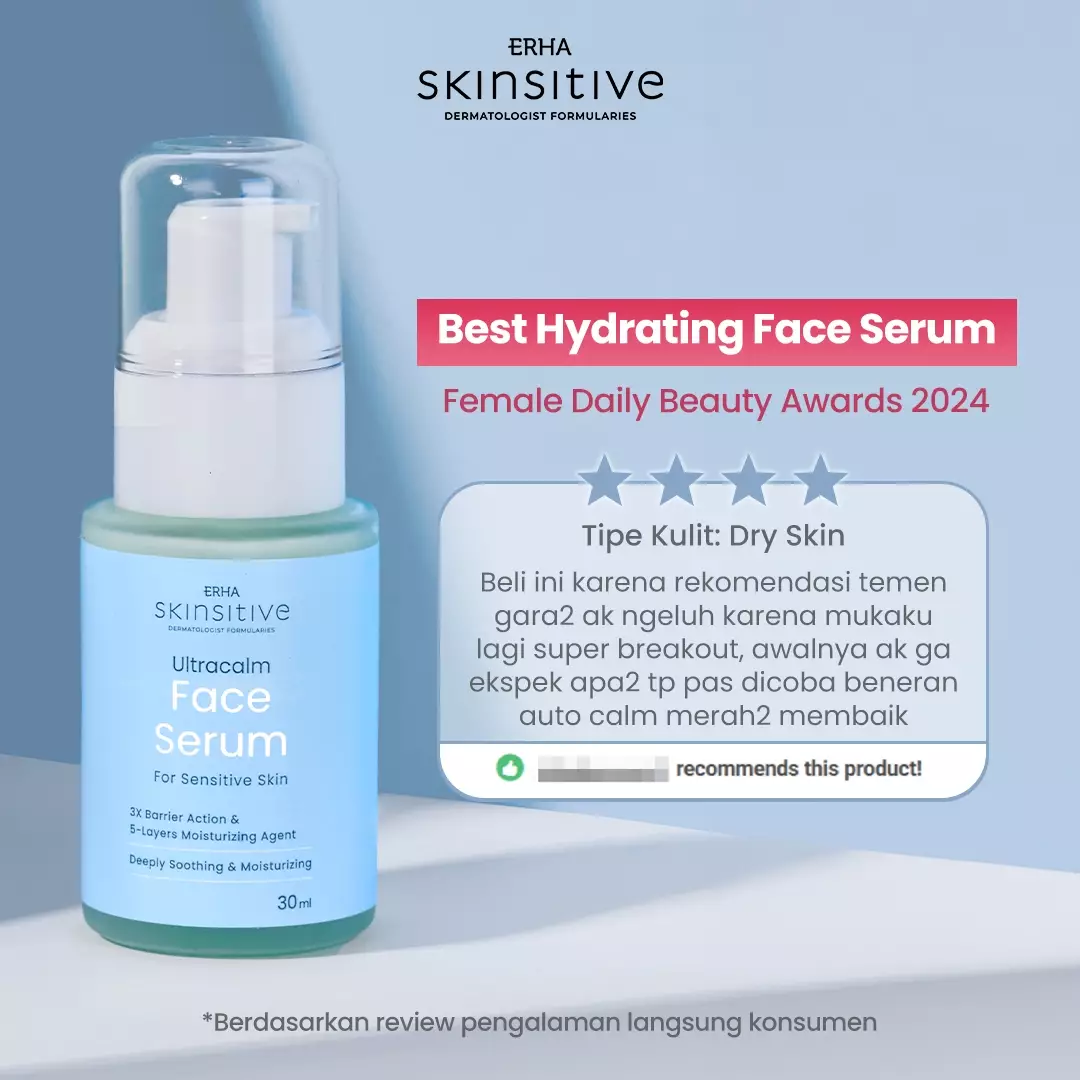 ERHA Skinsitive Ultracalm Face Serum 30g | Serum untuk Memperkuat Skin Barrier | Menenangkan Kulit Sensitif, Kemerahan, Iritasi, Breakout | Mengandung Calming Agent & Moisturizing | Mengandung Panthenol, Vitamin E