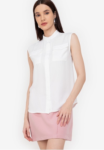 ZALORA WORK white 100% Recycled Polyester Sleeveless Shirt 2B24BAA935F26FGS_1