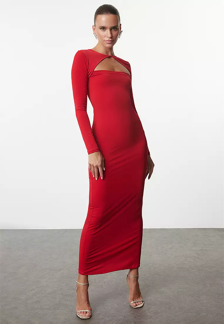 Buy Trendyol Solid Flared Sleeves Bodycon Dress In Ecru | 6thStreet UAE
