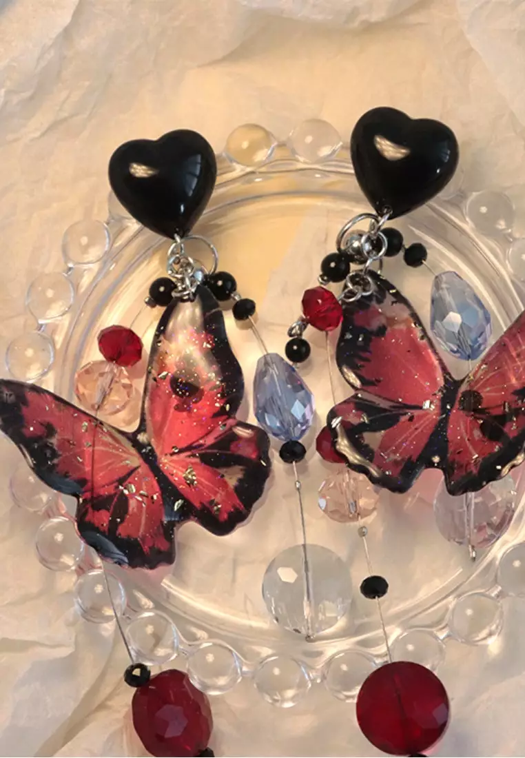 Summer Dark Butterfly Temperament Crystal Earrings K062411