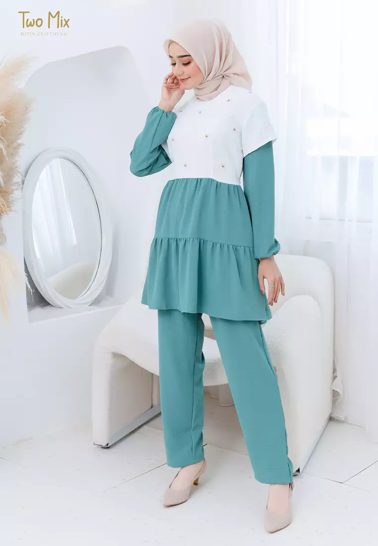 Two Mix - Setelan Gamis Dewasa Couple Perempuan - Stelan Baju Muslim Couple Ibu Anak Cewek 4357