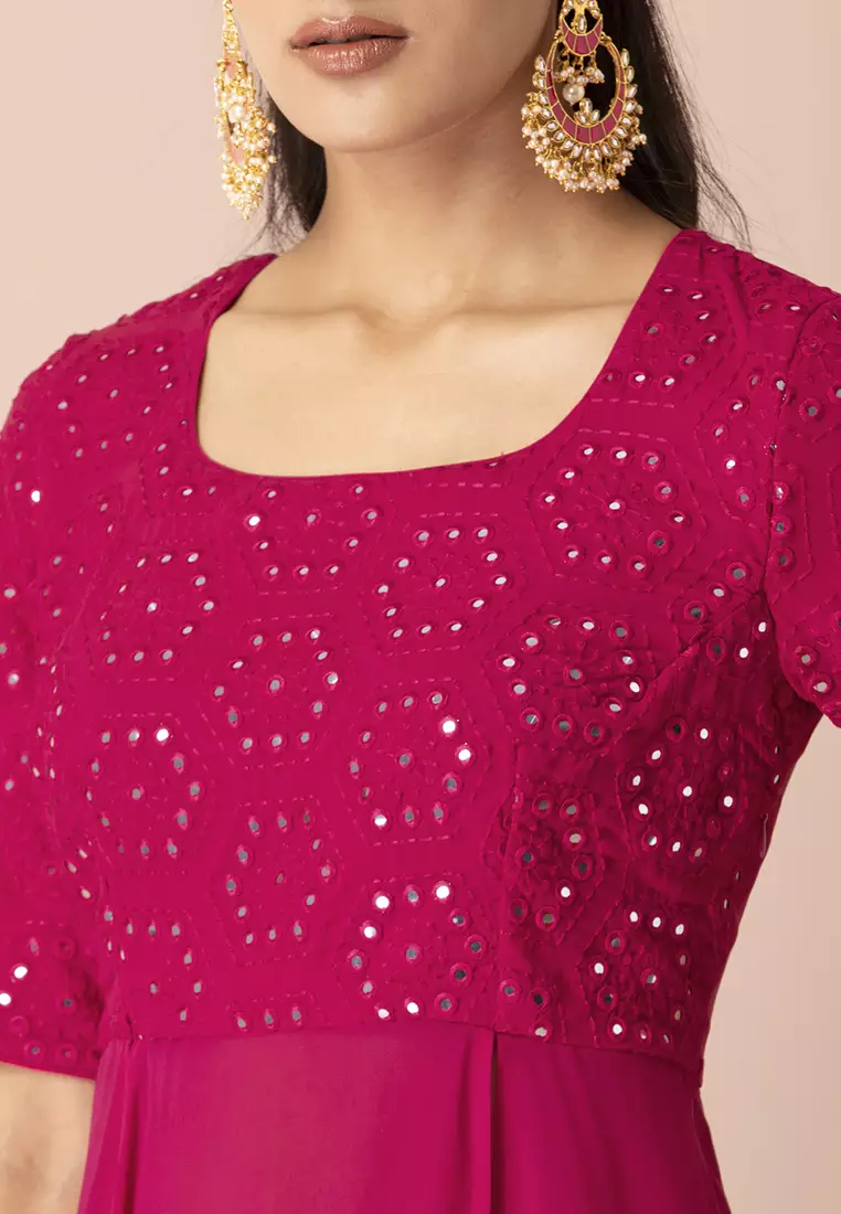 Buy Indya Hot Pink Mirror Work High Slit Kurta 2023 Online ZALORA