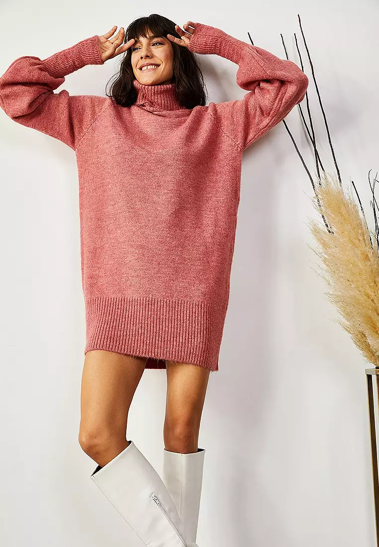 Turtleneck Balloon Sleeve Loose Knitwear Dress