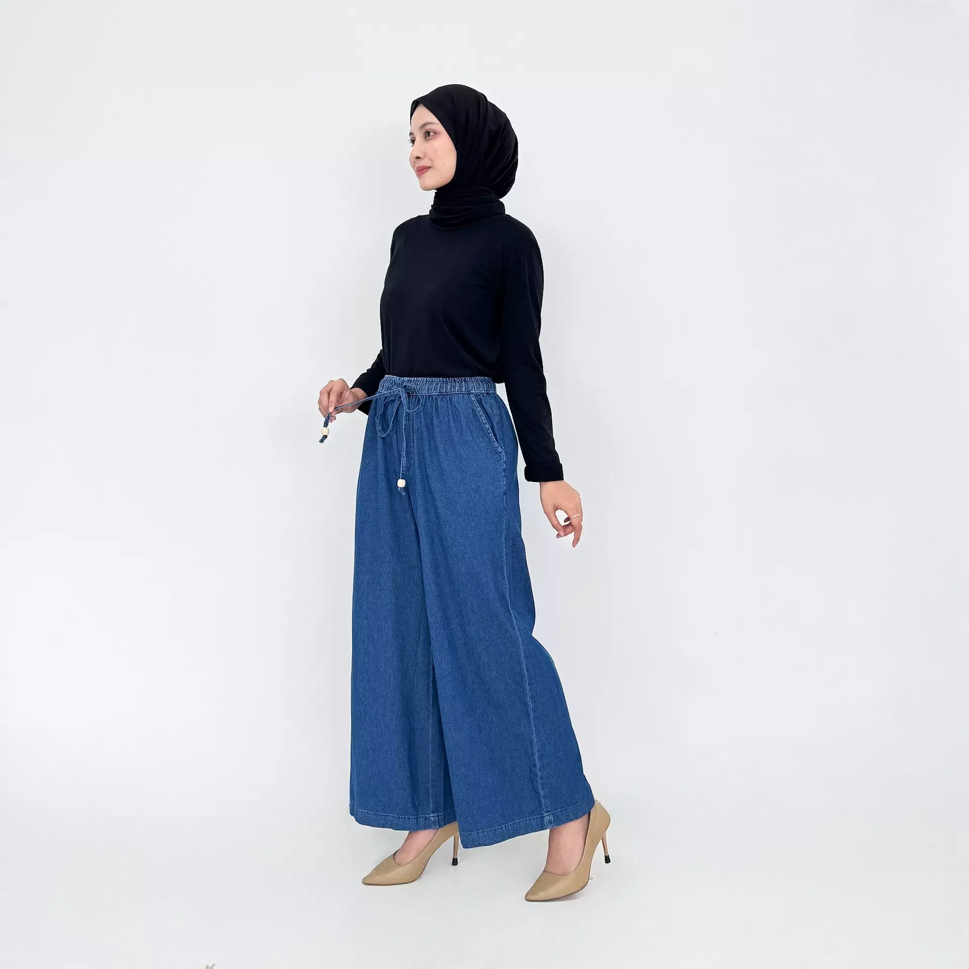 Ella Loose Denim Culotte - Celana Panjang Soft Jeans Wanita