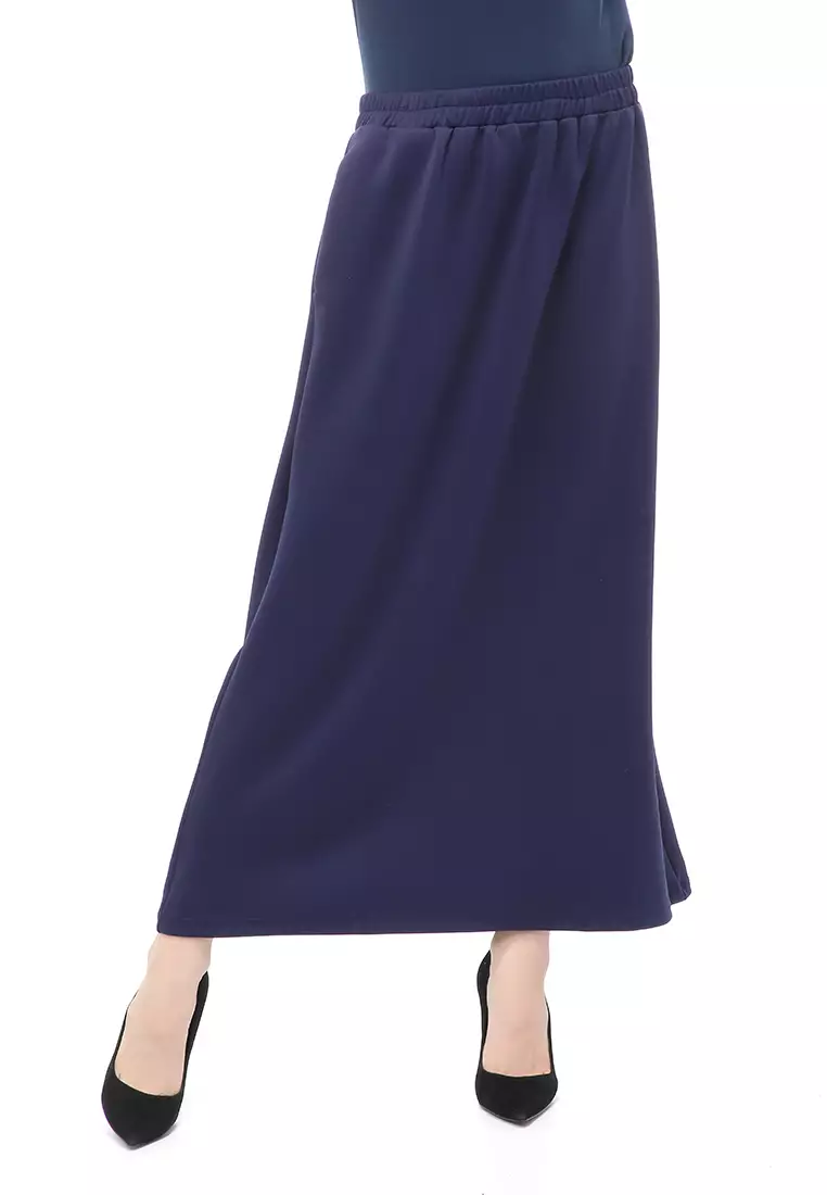 Rok Panjang Muslimah Polos Bawahan Wanita Regular Fit All Size - Navy