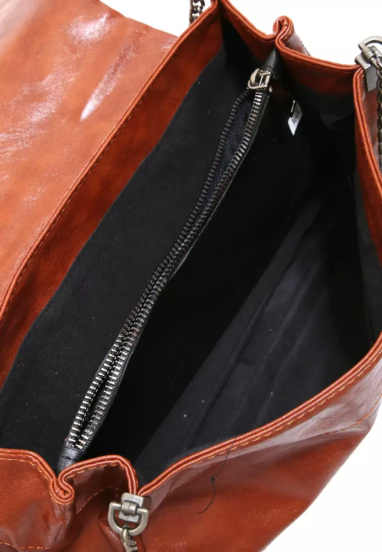 Eilaria Tas Kerja Wanita Shoulder Bag Tali Rantai Large Compartment Material Leather ORIGINAL - Brown