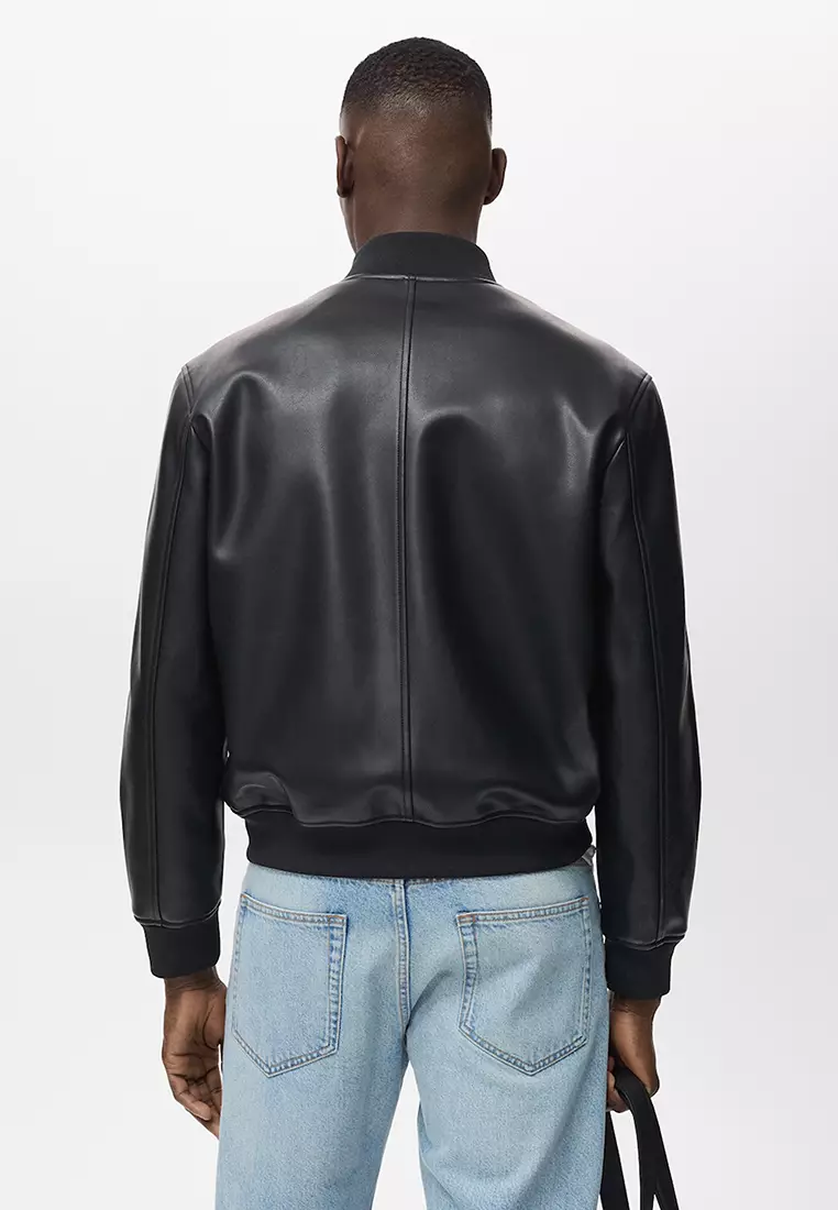 Leather-Effect Bomber Jacket