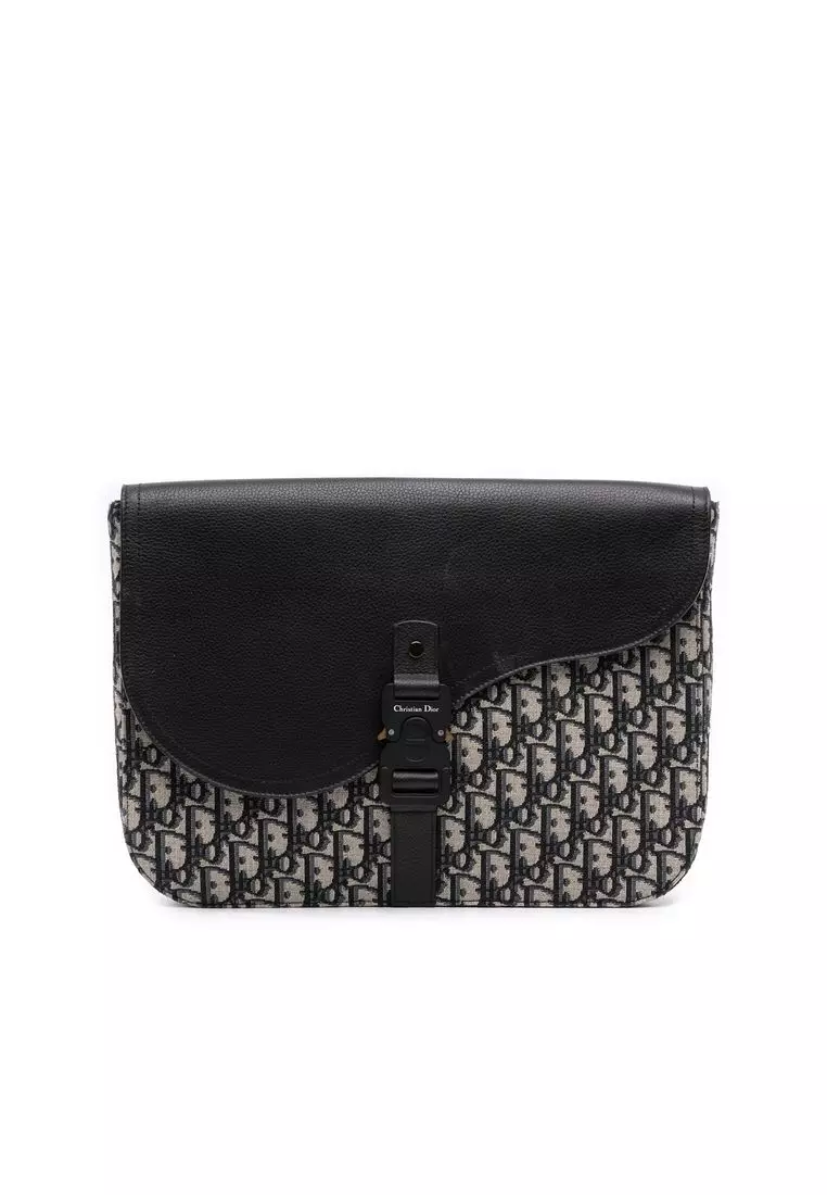 Pre-Loved Dior Oblique Canvas And Leather Saddle A4 Pouch