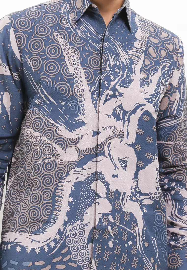 BATIK TALENTA EXCLUSIVE Lengan PANJNG DOBBY KATUN HALUS ABSTRAK BLUE