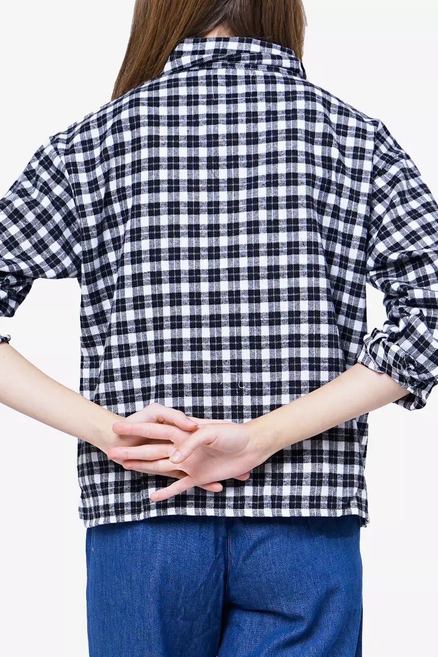 Kemeja Flanel Wanita Valeza Black Offwhite