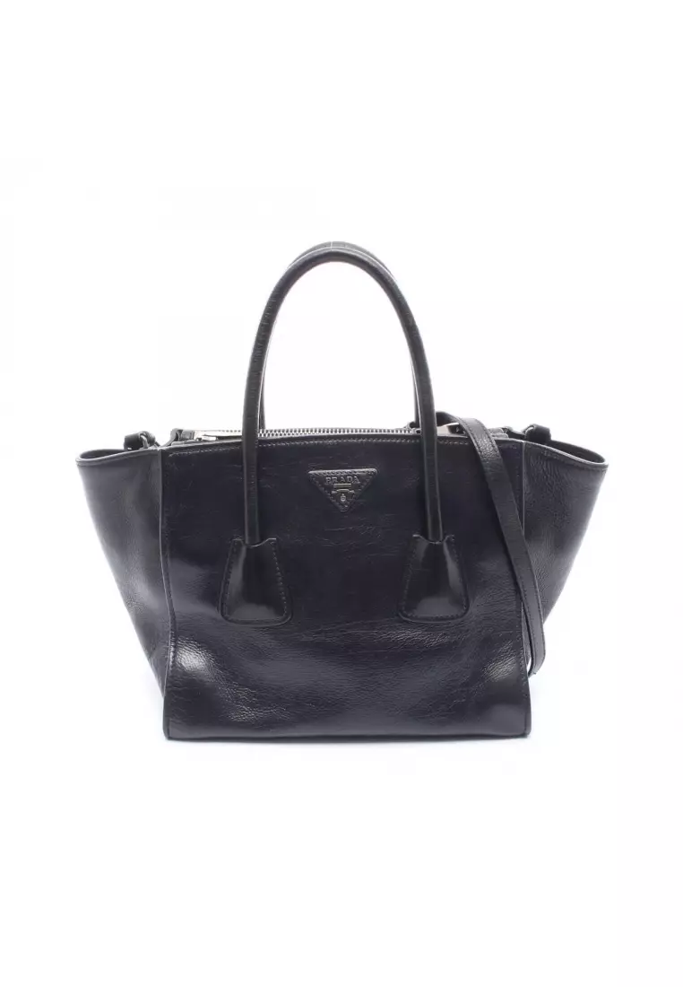 PRADA Pre-Loved Prada GLACE'CALF 2WAY Handbag leather black 2026