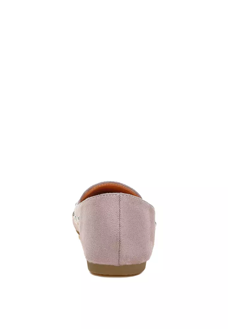 Stud Embellished Ballet Flats in Lilac